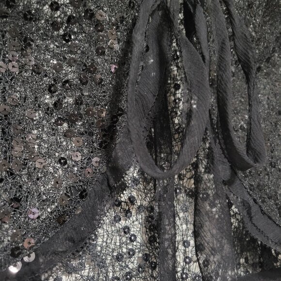 Till The End Black Sheer Sequin Embellished Short Sleeve Tie Front Bolero Shrug - Picture 9 of 12